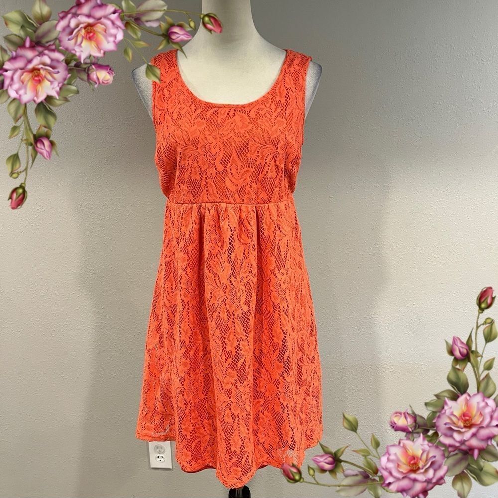 Vibrant Orange‎ Lace maternity sleeveless Dress